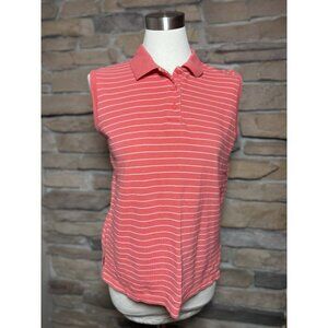 Bobbie Brooks Sleeveless Polo Shirt Womens L Coral White Stripe Knit Casual Golf